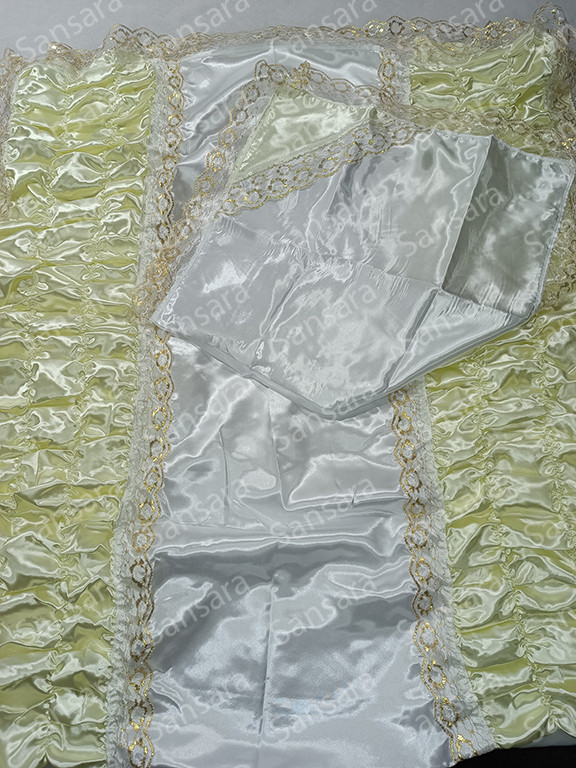 Комплект жатка атлас з мереживом №13 лимонний наволочка 50\50