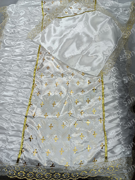 Комплект жатка атлас з мереживом та Хрестиком білий наволочка