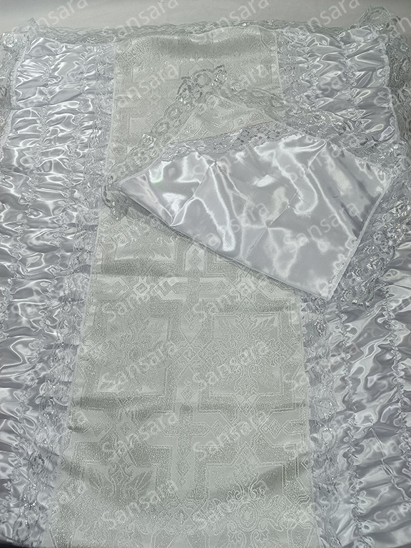 Комплект атлас з парча  серебро з мереживои наволочка