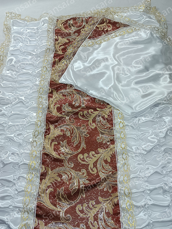 Комплект жатка атлас з А/б + покривало,наволочка та шовкова постіль з мереживом